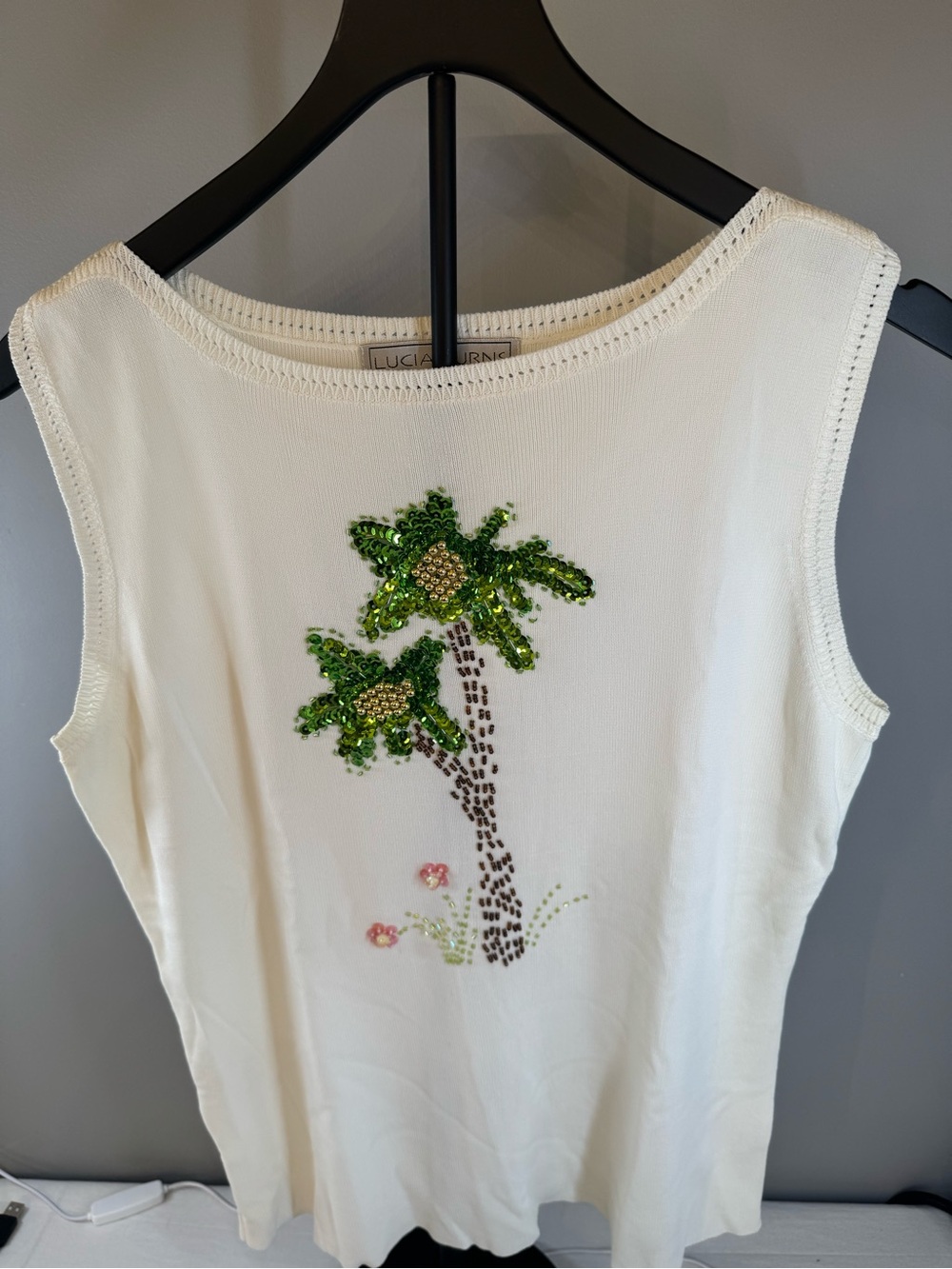 Lucia Bernardi White Sequin Palm Tank